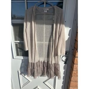 Paisley Vine Women's Beige Open Knit Ruffle Hem Cardigan Large Fairy Cottagecore